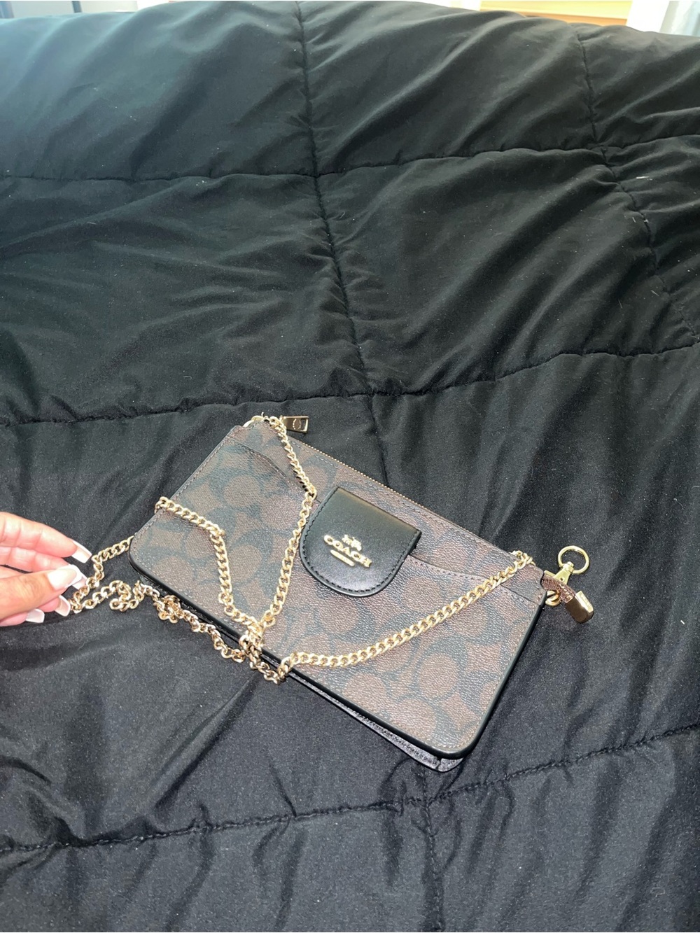 Coach Brown Signature wallet/purse with Gold Chain